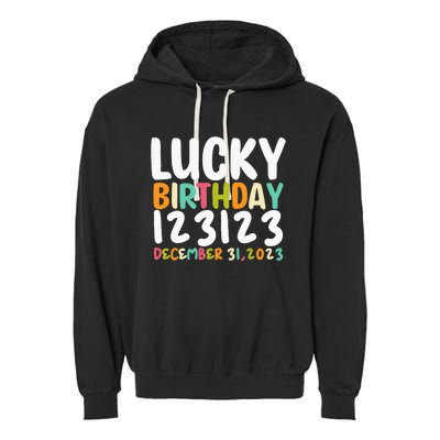 Lucky Birthday 123123 Happy New Year 2024 Birthday Party  Garment-Dyed Fleece Hoodie