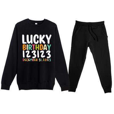 Lucky Birthday 123123 Happy New Year 2024 Birthday Party  Premium Crewneck Sweatsuit Set