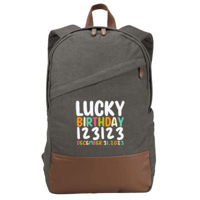 Lucky Birthday 123123 Happy New Year 2024 Birthday Party  Cotton Canvas Backpack