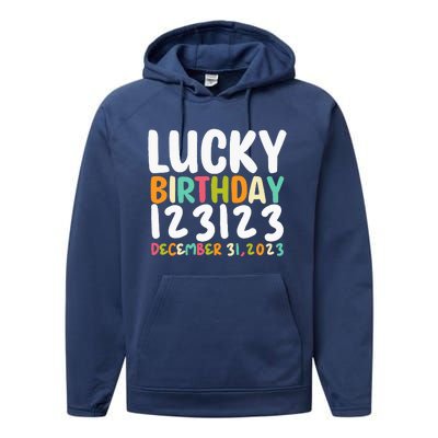 Lucky Birthday 123123 Happy New Year 2024 Birthday Party  Performance Fleece Hoodie