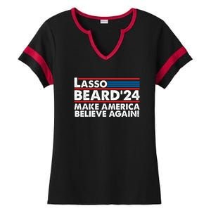 Lasso Beard 2024 Make America Believe Again! Ladies Halftime Notch Neck Tee