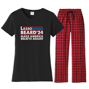 Lasso Beard 2024 Make America Believe Again! Women's Flannel Pajama Set