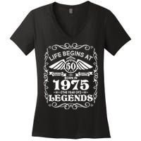 Life Begins At 50 Born In 1975 Year Of Legends Women's V-Neck T-Shirt