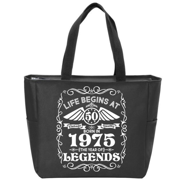 Life Begins At 50 Born In 1975 Year Of Legends Zip Tote Bag