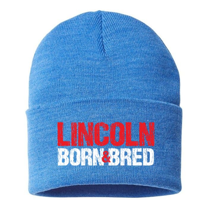 Lincoln Born And Bred Nebraska Hometown Ne Home State Gift Sustainable Knit Beanie