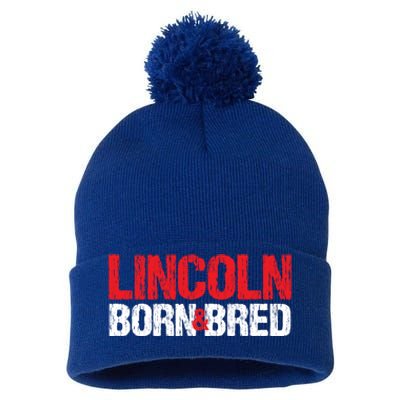 Lincoln Born And Bred Nebraska Hometown Ne Home State Gift Pom Pom 12in Knit Beanie