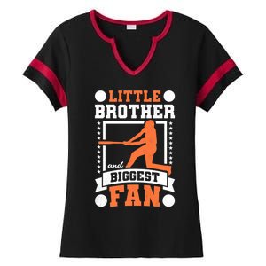 Little Brother And Biggest Fan Baseball Gift Ladies Halftime Notch Neck Tee