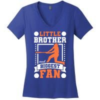 Little Brother And Biggest Fan Baseball Gift Women's V-Neck T-Shirt