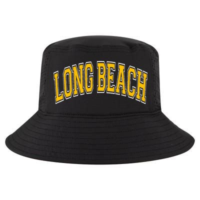 Long Beach Arched Amber Text Cool Comfort Performance Bucket Hat