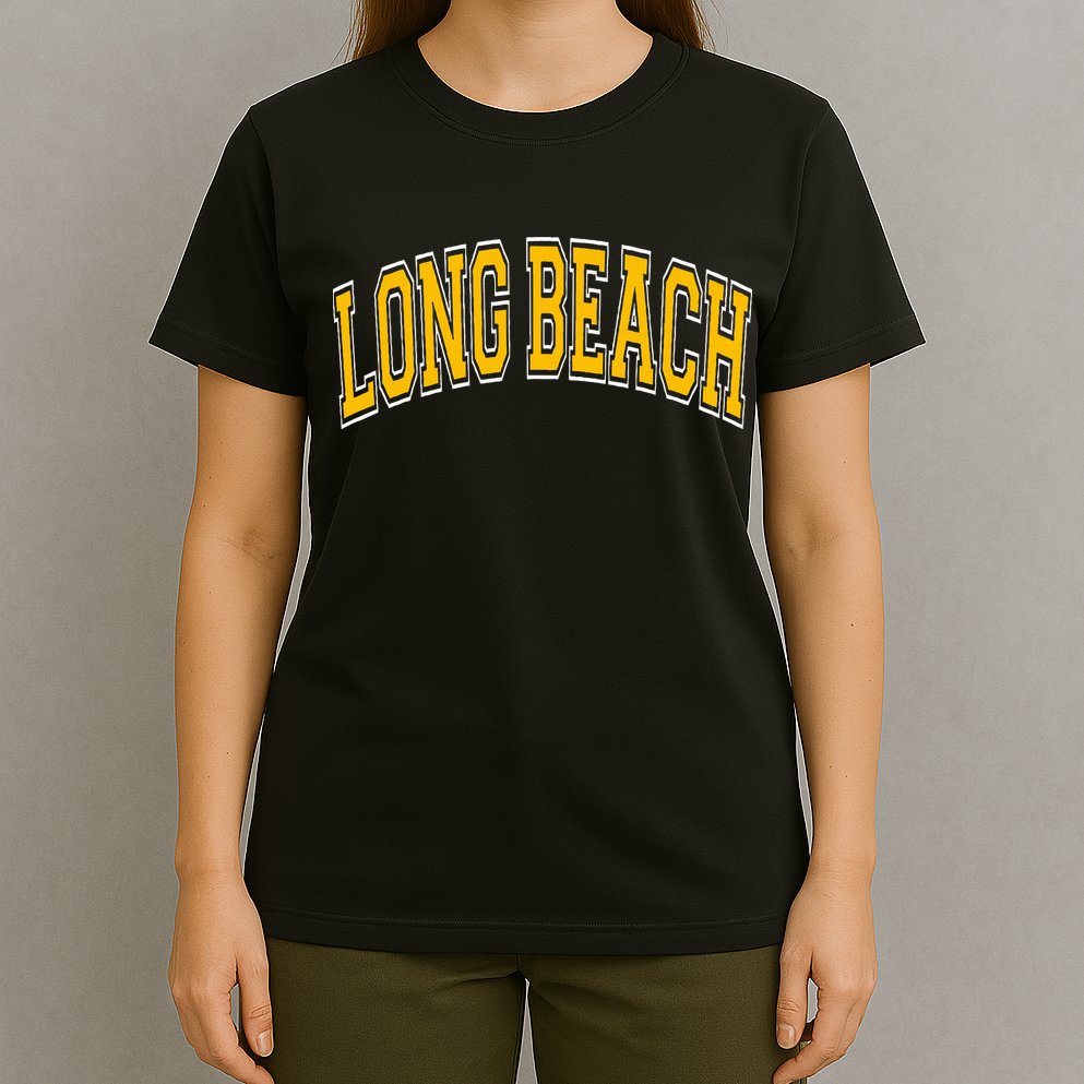 Long Beach Arched Amber Text T-Shirt