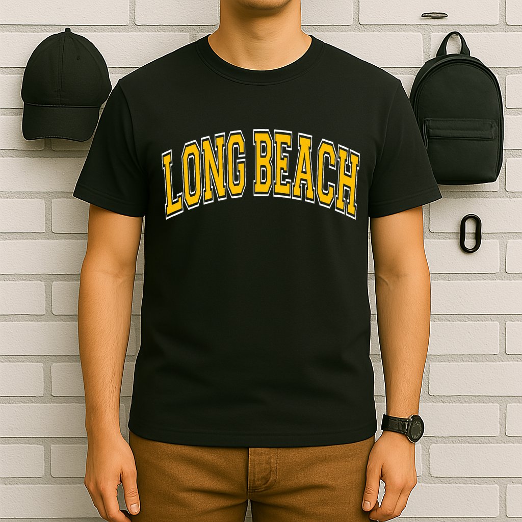 Long Beach Arched Amber Text T-Shirt