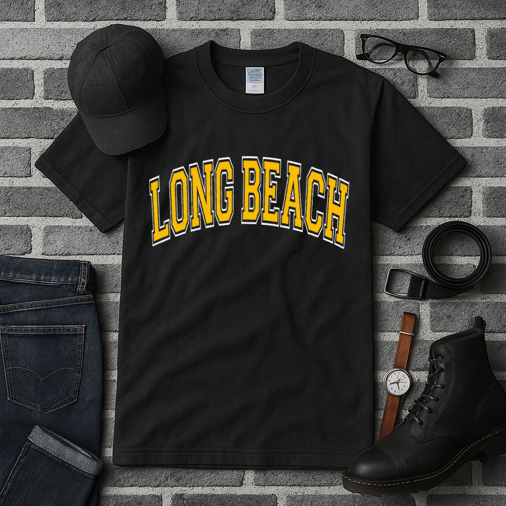 Long Beach Arched Amber Text Tall T-Shirt