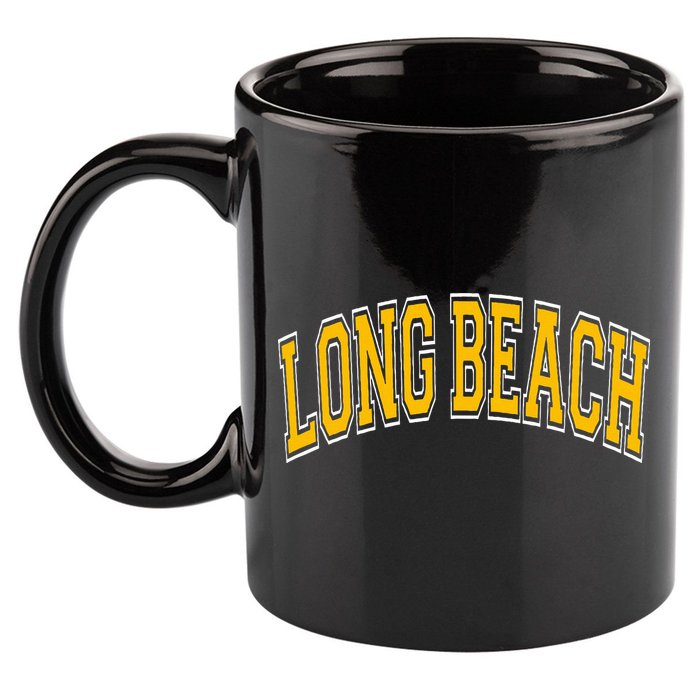 Long Beach Arched Amber Text 11oz C Handle Ceramic Mug