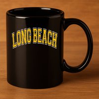 Long Beach Arched Amber Text 11oz C Handle Ceramic Mug