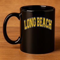 Long Beach Arched Amber Text 11oz C Handle Ceramic Mug