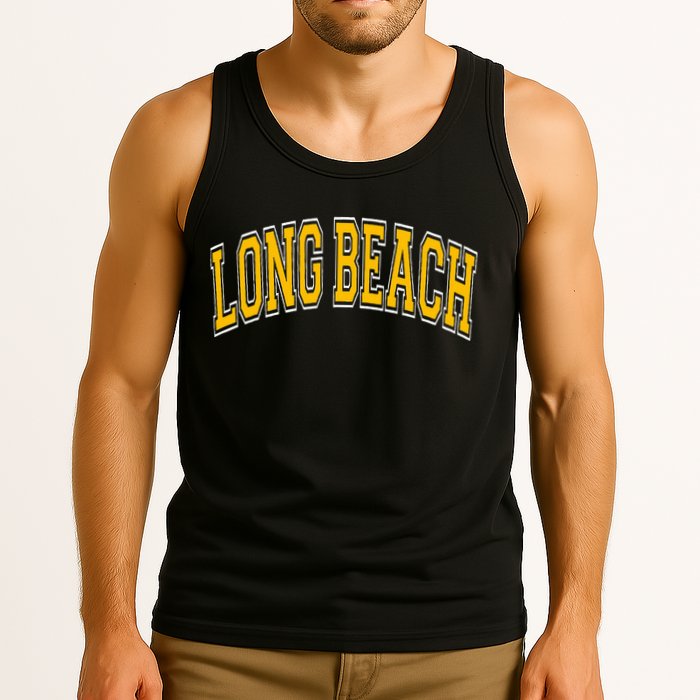 Long Beach Arched Amber Text Tank Top