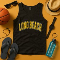 Long Beach Arched Amber Text Tank Top