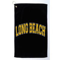 Long Beach Arched Amber Text Golf Towel