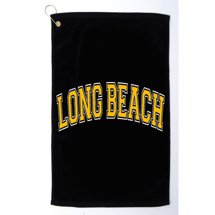Long Beach Arched Amber Text Golf Towel