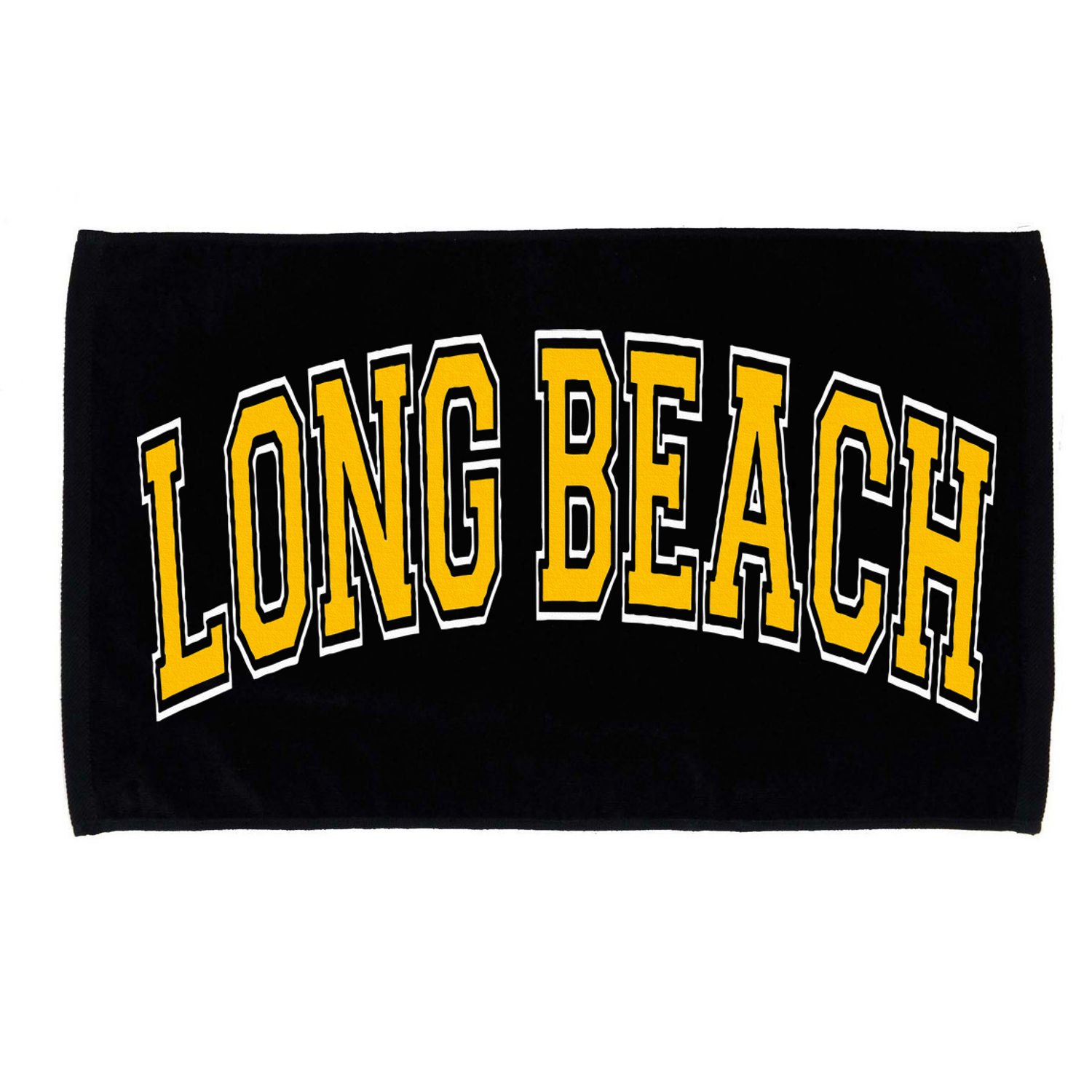 Long Beach Arched Amber Text Microfiber Hand Towel