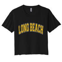 Long Beach Arched Amber Text Women's Crop Top Tee