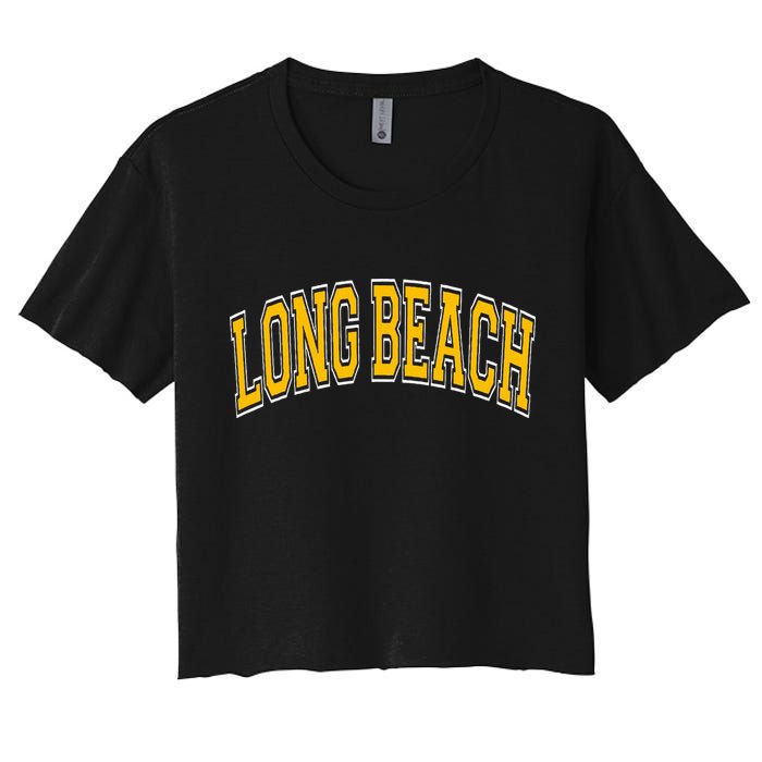 Long Beach Arched Amber Text Women's Crop Top Tee