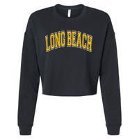 Long Beach Arched Amber Text Cropped Pullover Crew