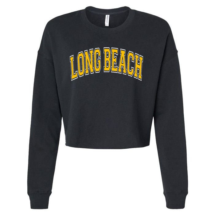 Long Beach Arched Amber Text Cropped Pullover Crew