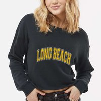 Long Beach Arched Amber Text Cropped Pullover Crew