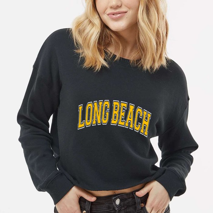 Long Beach Arched Amber Text Cropped Pullover Crew