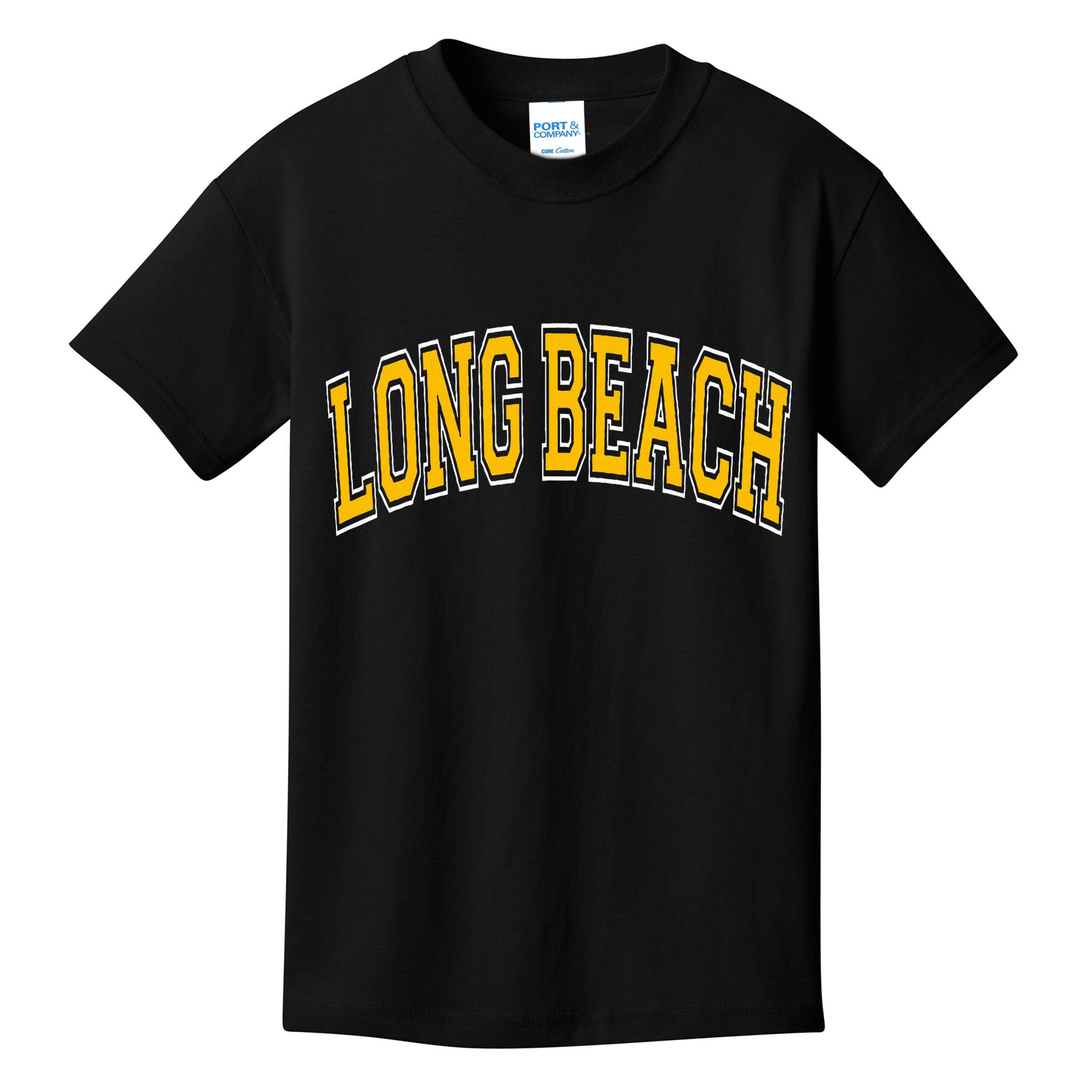 Long Beach Arched Amber Text Kids T-Shirt