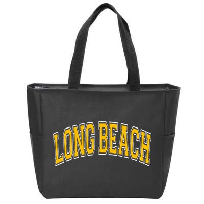Long Beach Arched Amber Text Zip Tote Bag