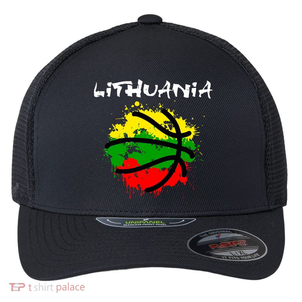 Lithuania Basketball Abstract - Lithuania Strong Basketball Flexfit Unipanel Trucker Cap