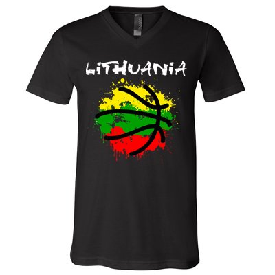Lithuania Basketball Abstract - Lithuania Strong Basketball V-Neck T-Shirt