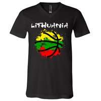 Lithuania Basketball Abstract - Lithuania Strong Basketball V-Neck T-Shirt