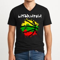 Lithuania Basketball Abstract - Lithuania Strong Basketball V-Neck T-Shirt