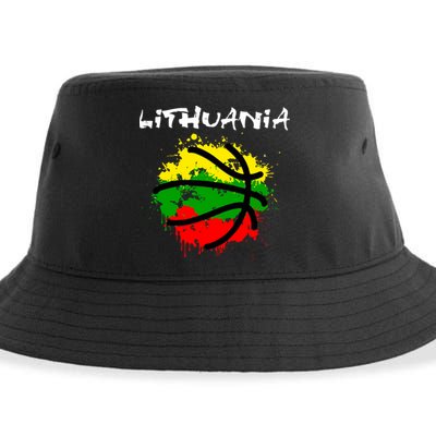 Lithuania Basketball Abstract - Lithuania Strong Basketball Sustainable Bucket Hat
