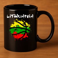Lithuania Basketball Abstract - Lithuania Strong Basketball 11oz C Handle Ceramic Mug