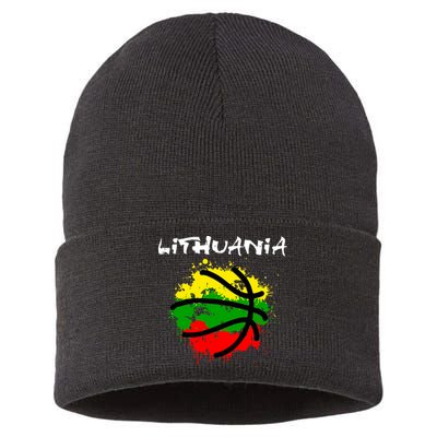 Lithuania Basketball Abstract - Lithuania Strong Basketball Sustainable Knit Beanie