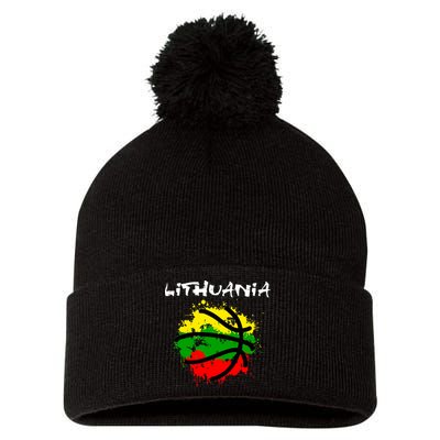 Lithuania Basketball Abstract - Lithuania Strong Basketball Pom Pom 12in Knit Beanie