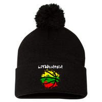 Lithuania Basketball Abstract - Lithuania Strong Basketball Pom Pom 12in Knit Beanie