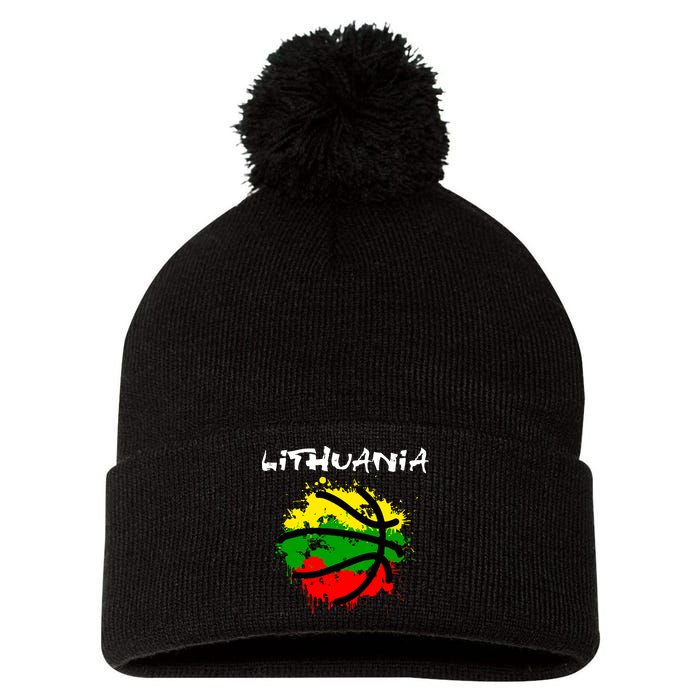 Lithuania Basketball Abstract - Lithuania Strong Basketball Pom Pom 12in Knit Beanie