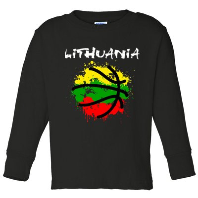 Lithuania Basketball Abstract - Lithuania Strong Basketball Toddler Long Sleeve Shirt