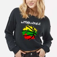 Lithuania Basketball Abstract - Lithuania Strong Basketball Cropped Pullover Crew