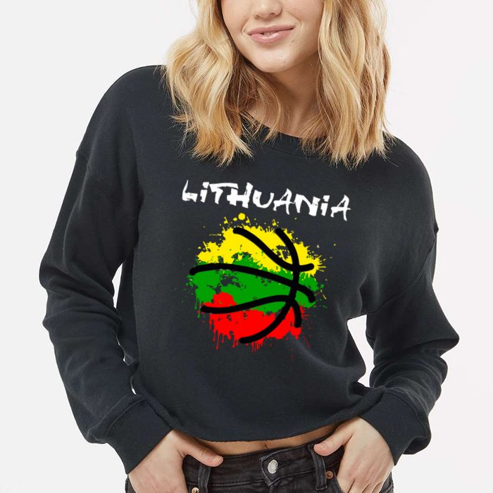 Lithuania Basketball Abstract - Lithuania Strong Basketball Cropped Pullover Crew