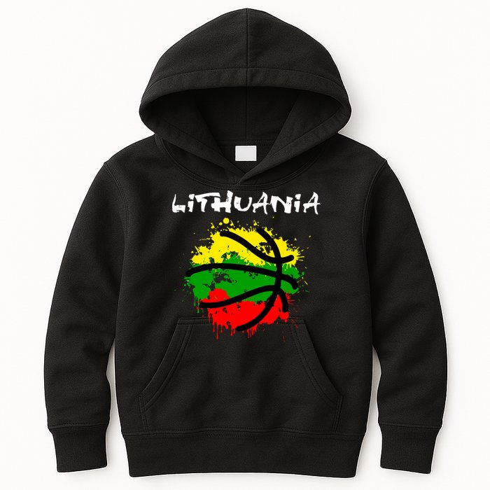 Lithuania Basketball Abstract - Lithuania Strong Basketball Kids Hoodie