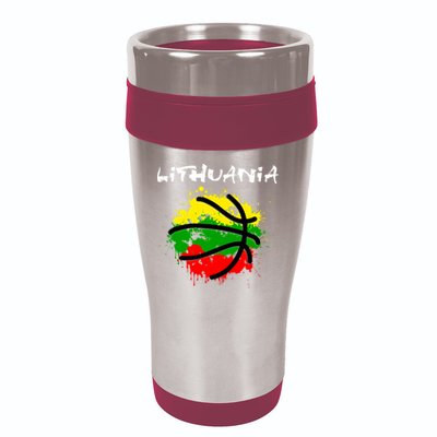 Lithuania Basketball Abstract - Lithuania Strong Basketball 16oz Travel Tumbler