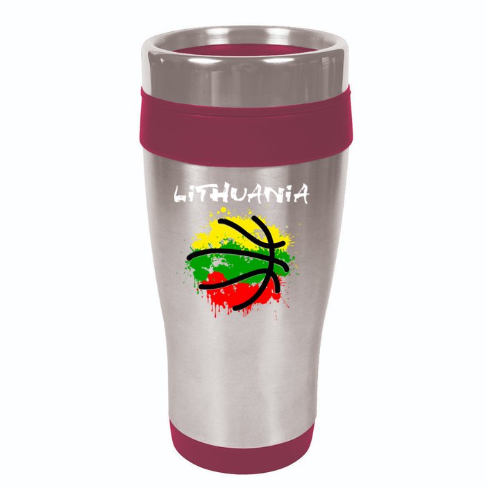 Lithuania Basketball Abstract - Lithuania Strong Basketball 16oz Travel Tumbler