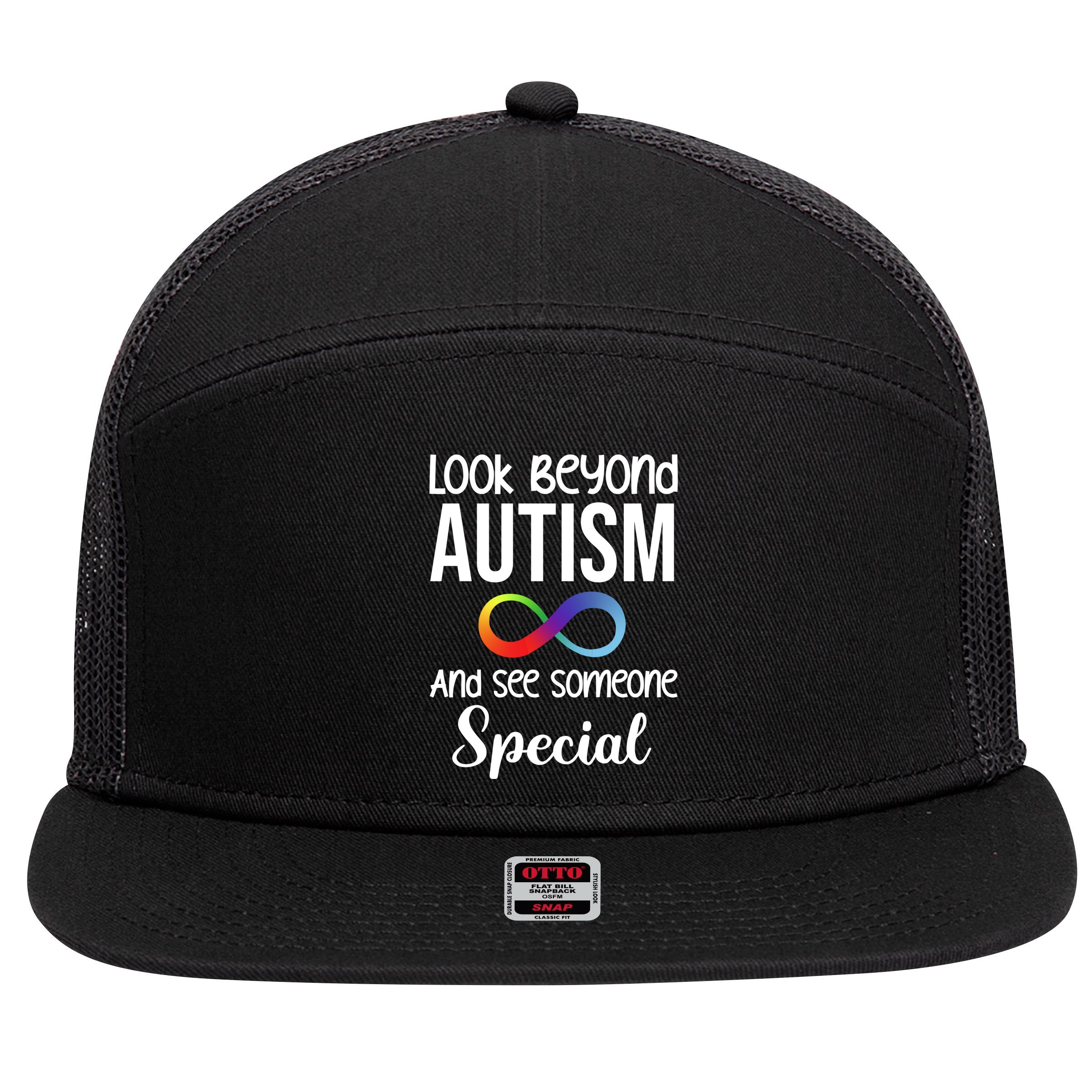 Look Beyong Autism And See Someone Special 7 Panel Mesh Trucker Snapback Hat