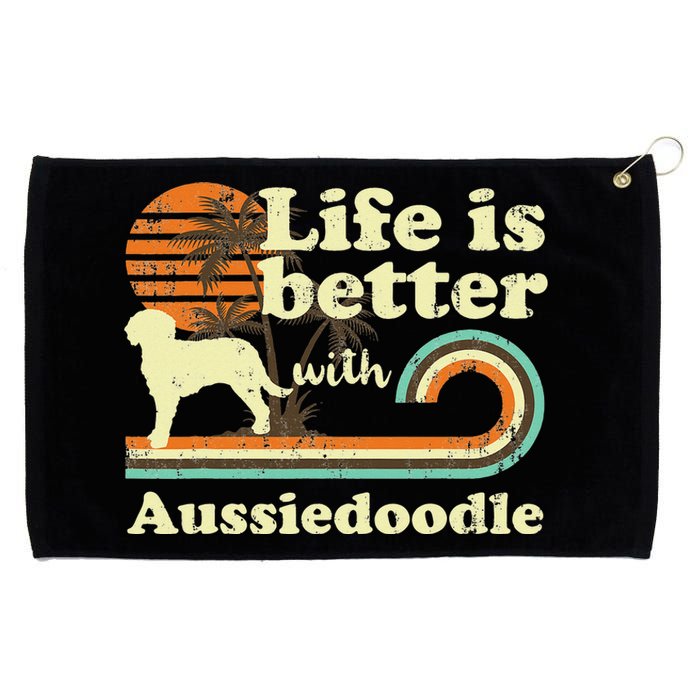 Life Better Aussiedoodle Vintage Dog Mom Dad Grommeted Golf Towel